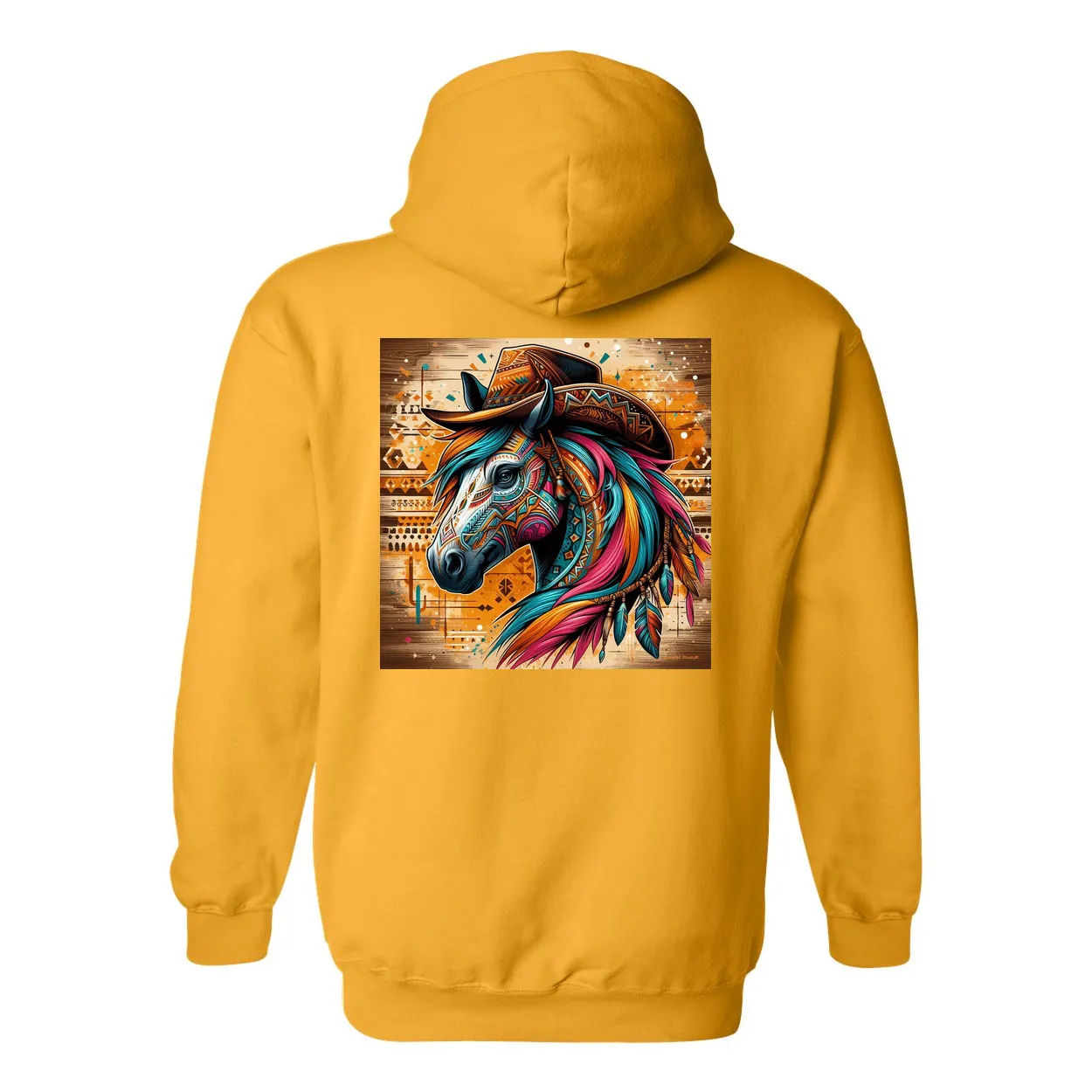 Tribal Horse Cowboy Gus Design On Back Front Pocket Hoodies