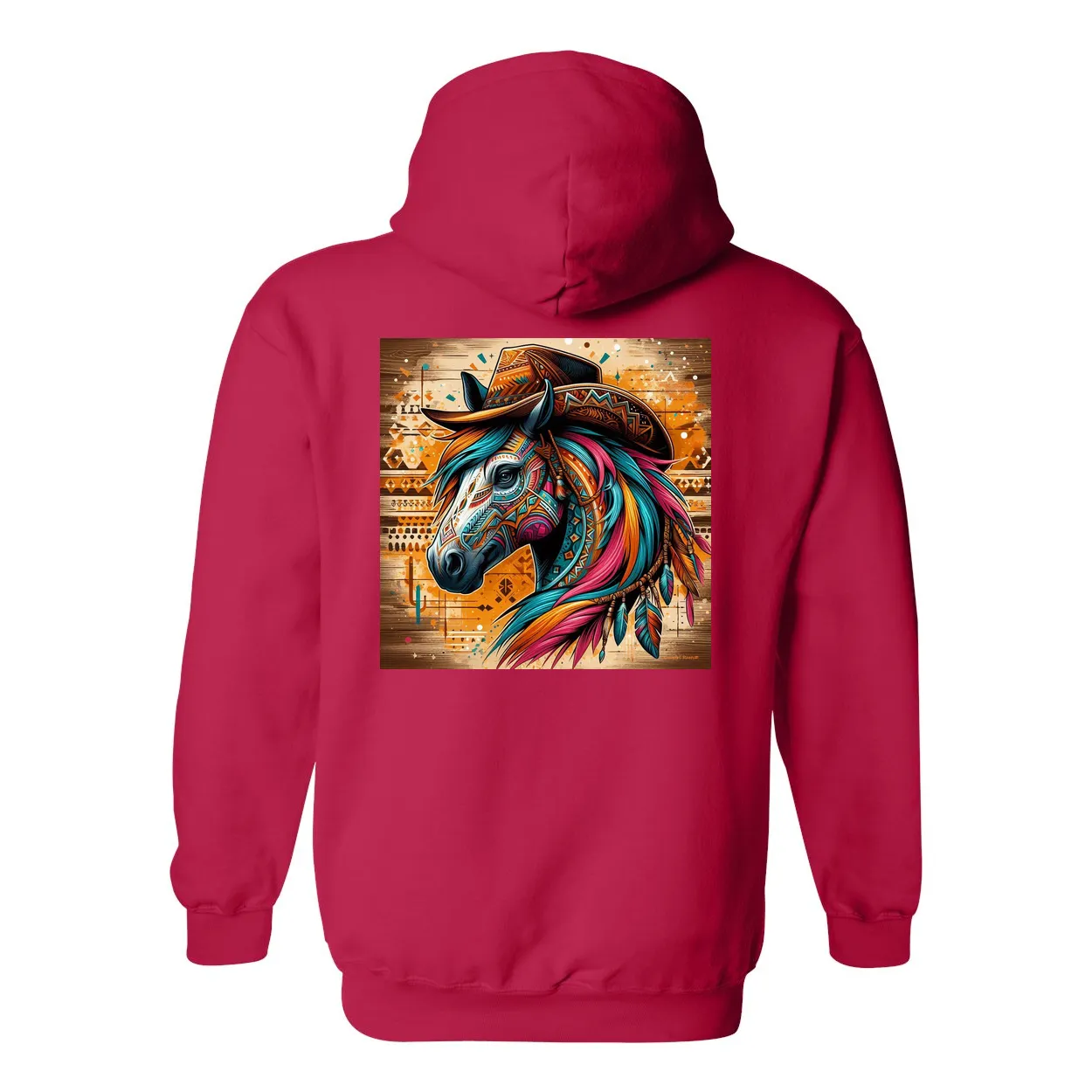 Tribal Horse Cowboy Gus Design On Back Front Pocket Hoodies