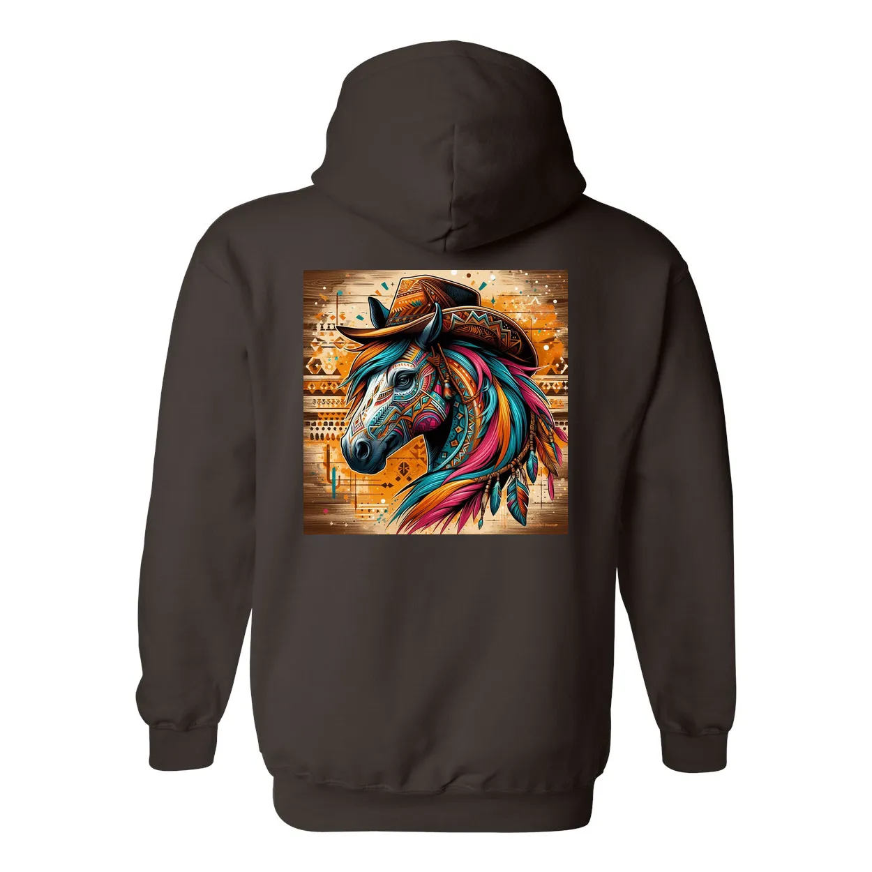 Tribal Horse Cowboy Gus Design On Back Front Pocket Hoodies