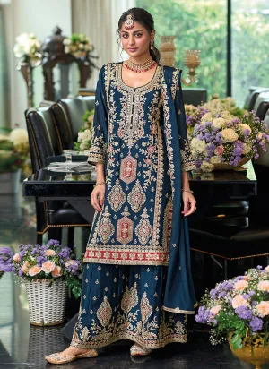 Turquoise Embroidered Festive Gharara Suit