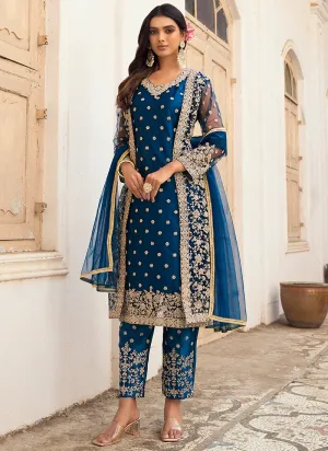 Turquoise Embroidery Pakistani Pant Style Suit