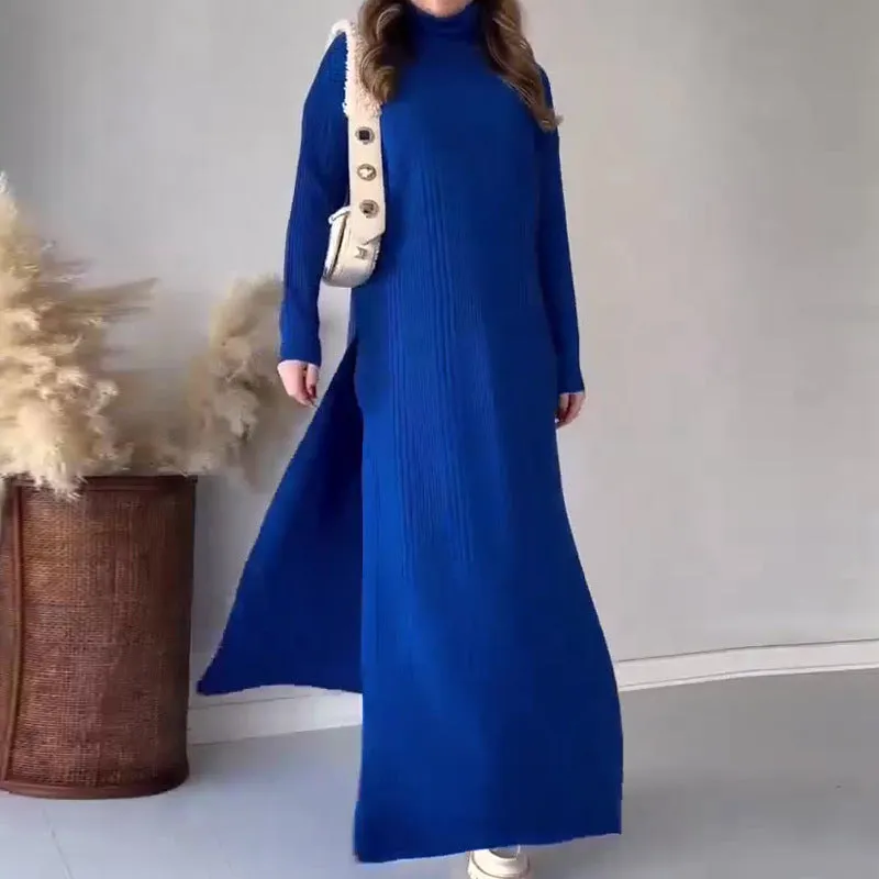 Turtleneck Side Split Knit & Wide Leg Pants Two Piece Set（50% OFF）