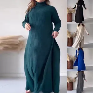 Turtleneck Side Split Knit & Wide Leg Pants Two Piece Set（50% OFF）