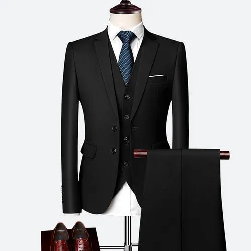 Wedding Prom Slim Fit Tuxedo Men Formal Business Suits 3Pcs Set (Jacket Pants Vest)