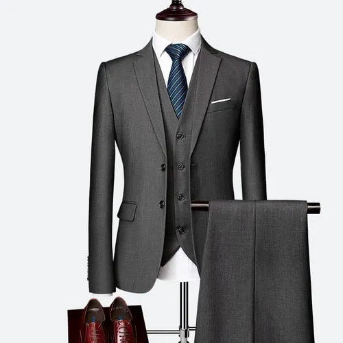 Wedding Prom Slim Fit Tuxedo Men Formal Business Suits 3Pcs Set (Jacket Pants Vest)