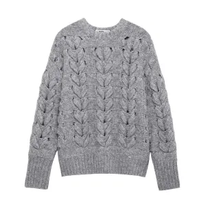 Woven Knit Long Sleeve Crew Neck Sweater